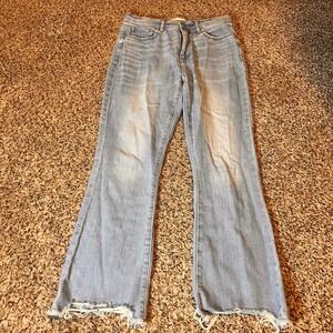LOFT The Kick Crop Flare Jeans Light Wash Distressed Raw Hem Women's Size 26